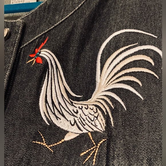 ♦️ Bob Mackie Wearable Art Button up Shacket - Long Sleeve - Chicken embroidery - Picture 6 of 14